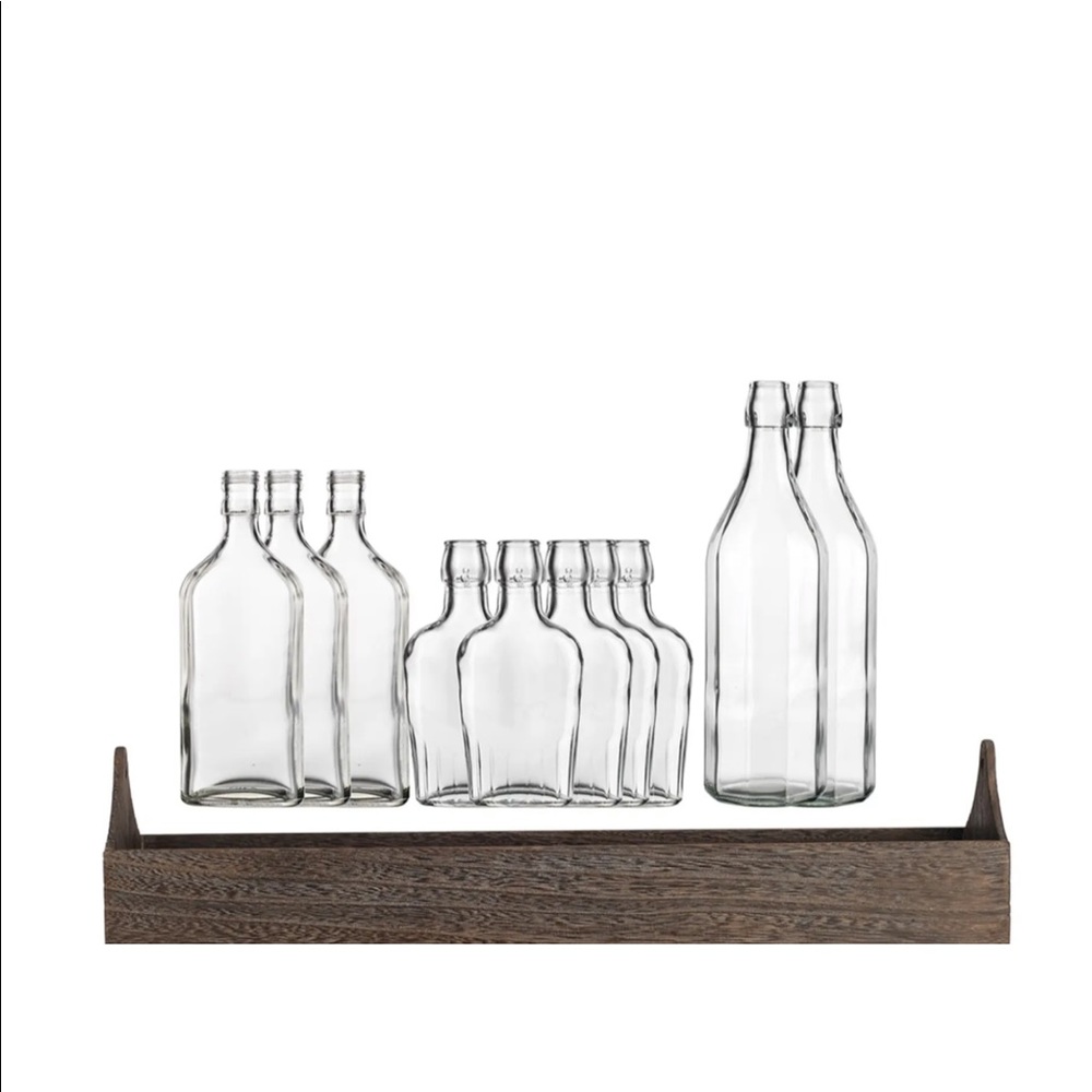 Set Of 10 Bottles On Wooden Tray 11-Piece Set